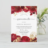 Elegant Red Roses Gold leaf Quinceanera Kaart (Staand voorkant)