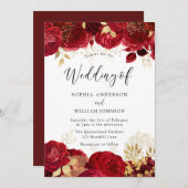 Elegant Red Roses Gold leaf Wedding Kaart (Voorkant / Achterkant)