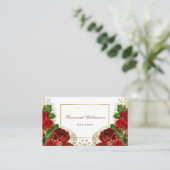 Elegant Red Roses Gold  Visitekaartje (Staand voorkant)