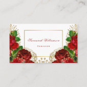 Elegant Red Roses Gold  Visitekaartje (Voorkant)