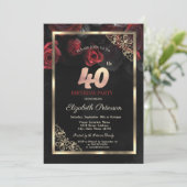 Elegant Red Roses Lijst Zwart 40e Verjaardag Kaart (Staand voorkant)