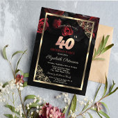 Elegant Red Roses Lijst Zwart 40e Verjaardag Kaart
