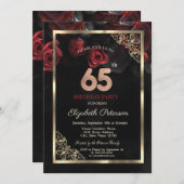 Elegant Red Roses Lijst Zwart 65e Verjaardag Kaart (Voorkant / Achterkant)
