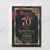 Elegant Red Roses Lijst Zwart 70e Verjaardag Kaart (Voorkant)