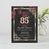 Elegant Red Roses Lijst Zwart 85e Verjaardag Kaart (Staand voorkant)