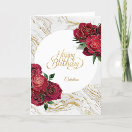Elegant Red Roses Marble gepersonaliseerd op zater Kaart