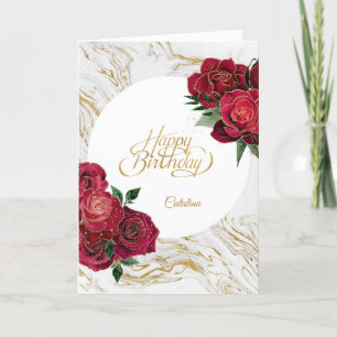 Elegant Red Roses Marble gepersonaliseerd op zater Kaart