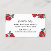 Elegant Red Roses met Gold Glitter op wit Visitekaartje (Achterkant)