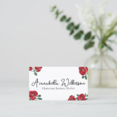 Elegant Red Roses met Gold Glitter op wit Visitekaartje (Staand voorkant)