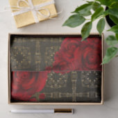 Elegant Red Roses op zwart en gouden Damaspatroon Tissuepapier (Geschenk)
