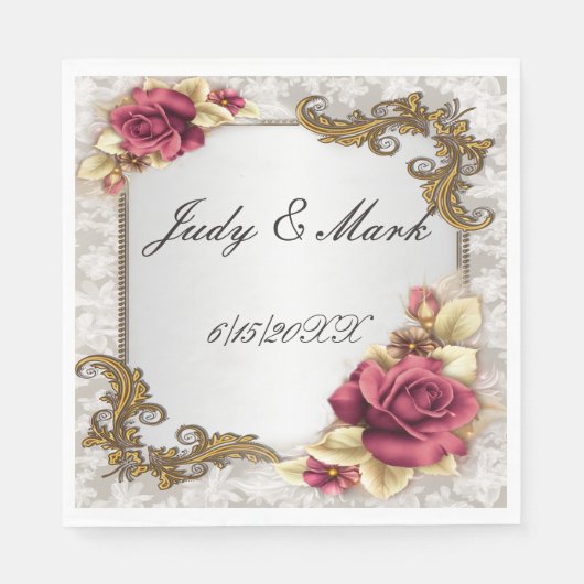 Elegant Red Roses Paper Napkins Servet (Voorkant)