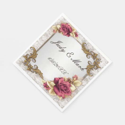 Elegant Red Roses Paper Napkins Servet (Hoek)