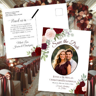 Elegant Red Roses & Photo Wedding Save the Date Aankondigingskaart