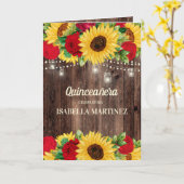 Elegant Red Roses Sunflower Quinceañera Kaart (Gele Bloem)