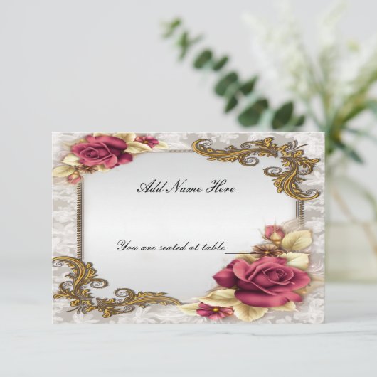 Elegant Red Roses Table Place Card Kaart (Staand voorkant)