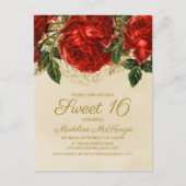 Elegant Red Roses Tan Sweet 16 Birthday Invitation Briefkaart (Voorkant)