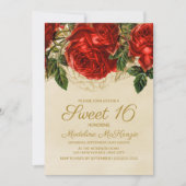 Elegant Red Roses Tan Sweet 16 Birthday Kaart (Voorkant)