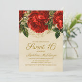 Elegant Red Roses Tan Sweet 16 Birthday Kaart (Staand voorkant)