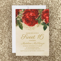 Elegant Red Roses Tan Sweet 16 Birthday