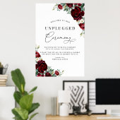 Elegant Red Roses Unplugged Ceremony Wedding Sign Poster (Thuiskantoor)
