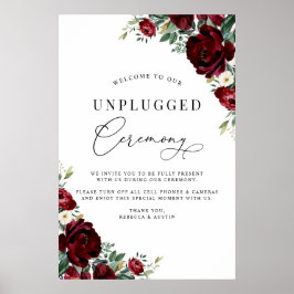 Elegant Red Roses Unplugged Ceremony Wedding Sign Poster