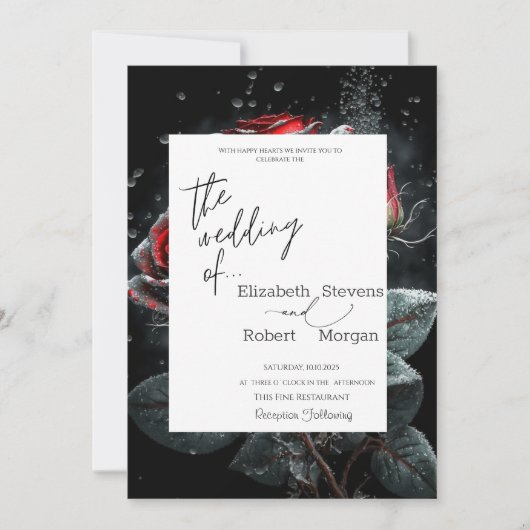 Elegant Red Roses Wedding Invitation Kaart (Voorkant)