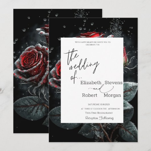 Elegant Red Roses Wedding Invitation Kaart (Voorkant / Achterkant)