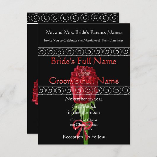 Elegant Red Roses Wedding Invitation Uitnodiging Briefkaart (Voorkant / Achterkant)