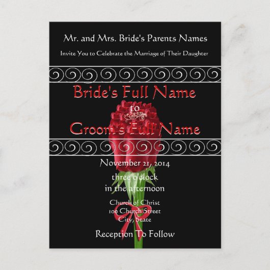 Elegant Red Roses Wedding Invitation Uitnodiging Briefkaart (Voorkant)