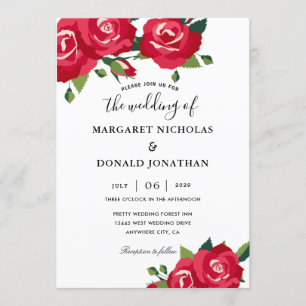 Elegant Red Roses Wedding Kaart