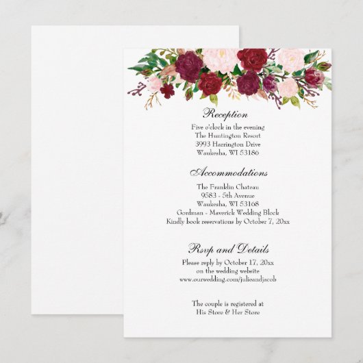 Elegant Red Roses Wedding Reception Uitnodiging (Voorkant / Achterkant)