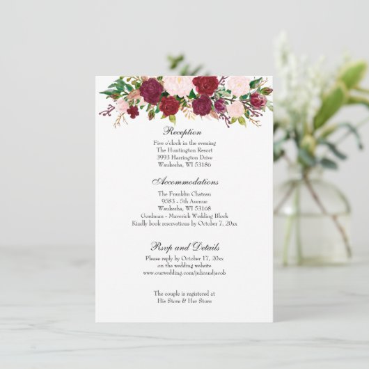 Elegant Red Roses Wedding Reception Uitnodiging (Staand voorkant)