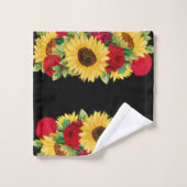 Elegant Red Roses Yellow Sunflower Black Bad Handdoek (Wasdoekje)