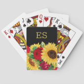 Elegant Red Roses Yellow Sunflower Monogram Pokerkaarten (Achterkant)