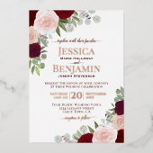 Elegant Red & Roze Floral met Roos Gold Wedding Folie Uitnodiging (Voorkant)