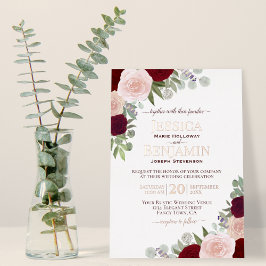 Elegant Red & Roze Floral met Roos Gold Wedding Folie Uitnodiging