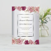 Elegant Red Roze Roses Birthday Uitnodiging (Staand voorkant)