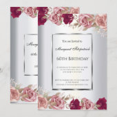 Elegant Red Roze Roses Birthday Uitnodiging (Voorkant / Achterkant)