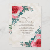 Elegant Red Roze Roses Wedding Kaart (Voorkant / Achterkant)