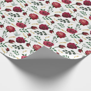 Elegant Red Rozen Botanische Floral Holiday Cadeaupapier