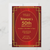 Elegant Red Satin 50th Birthday Invitation Kaart (Voorkant)