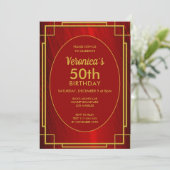 Elegant Red Satin 50th Birthday Invitation Kaart (Staand voorkant)
