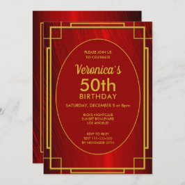 Elegant Red Satin 50th Birthday Invitation Kaart