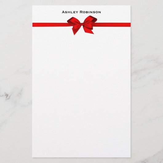 Elegant Red Satin Bow op White Briefpapier (Voorkant)