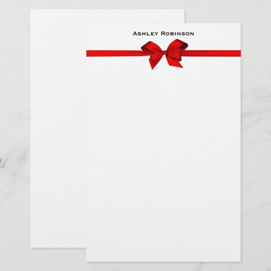 Elegant Red Satin Bow op White Briefpapier (Voorkant / Achterkant)