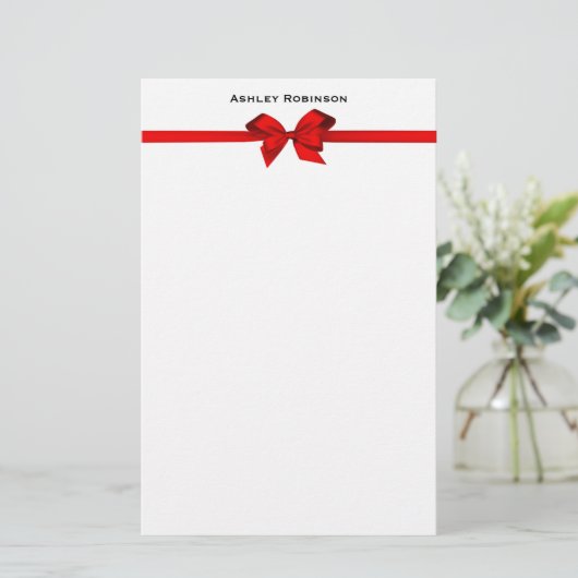 Elegant Red Satin Bow op White Briefpapier (Staand voorkant)