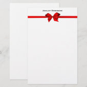 Elegant Red Satin Bow op White Briefpapier (Voorkant / Achterkant)