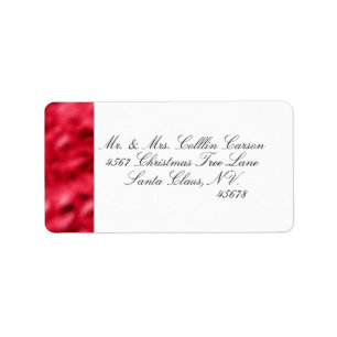 Elegant Red Satin Metallic Script Name Address Etiket
