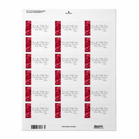 Elegant Red Satin Metallic Script Name Address Etiket (Full Sheet)