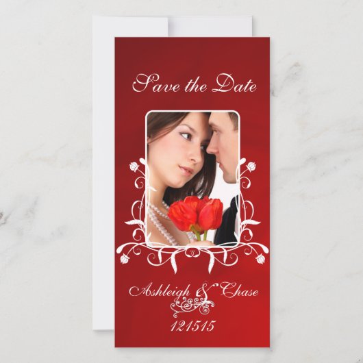 Elegant Red Satin slaat de datum opUw foto Save The Date (Voorkant)